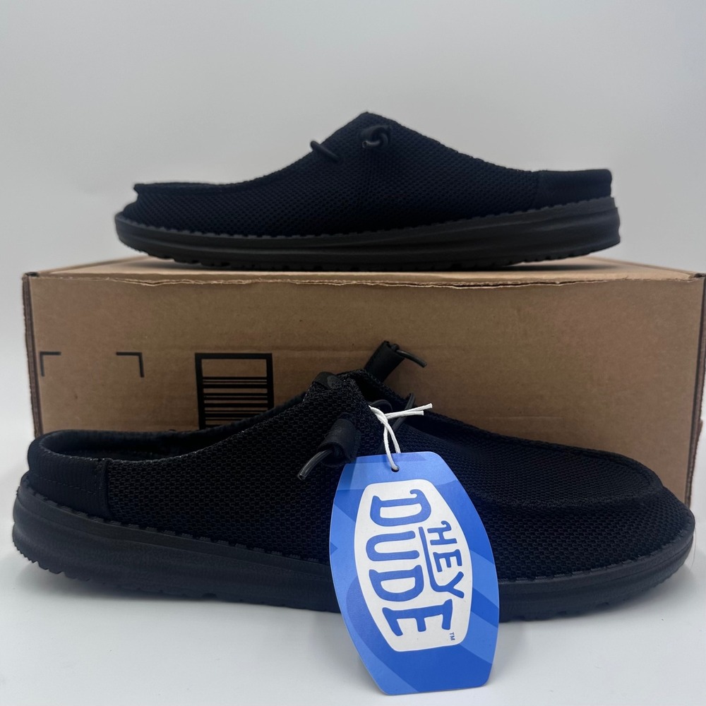 Hey Dude Shoes Womens 12 Black Wendy Slip Stretch Sox Mules Casual Slip On NEW